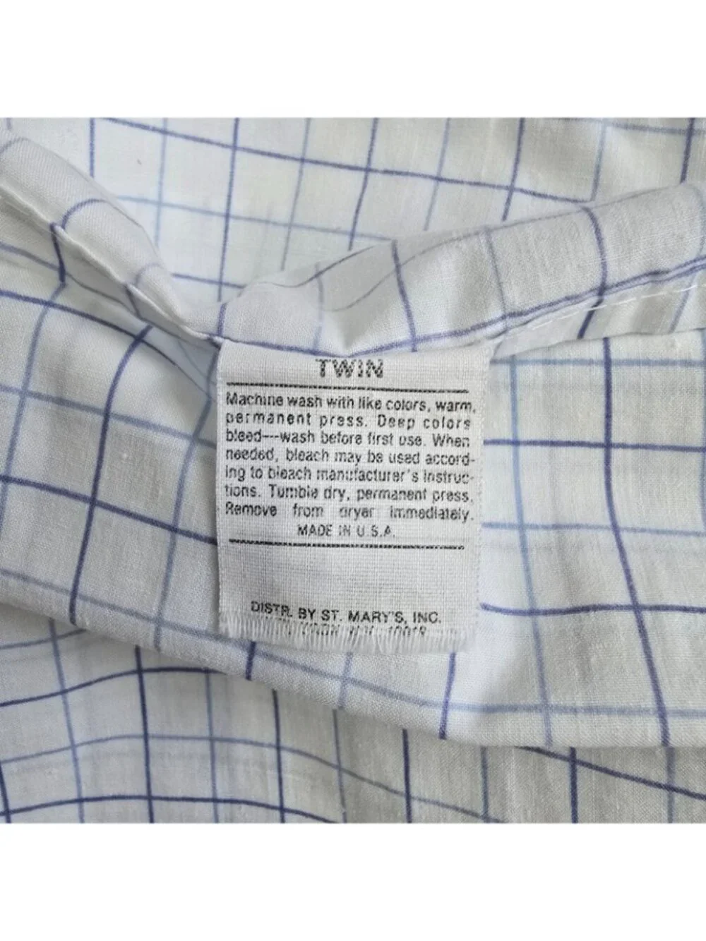 St Mary's Percale Twin Size Flat Sheet Tulips Embroidery Blue White Vintage USA